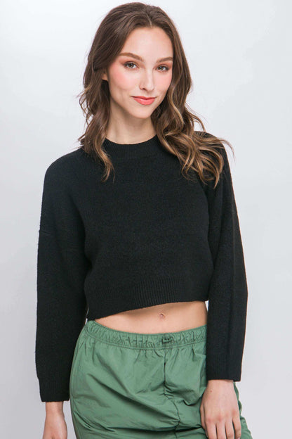 Wool Blend Cropped Sweater Top - The Diva Goddess