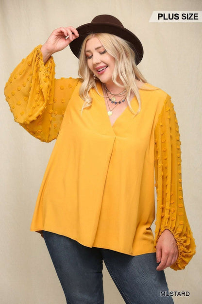 Woven And Textured Chiffon Top With Voluminous Sheer Sleeves - The Diva Goddess