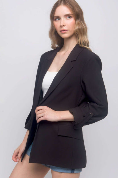 Woven Solid 3/4 Sleeve Blazer - The Diva Goddess