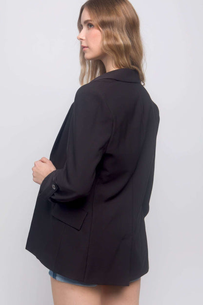 Woven Solid 3/4 Sleeve Blazer - The Diva Goddess