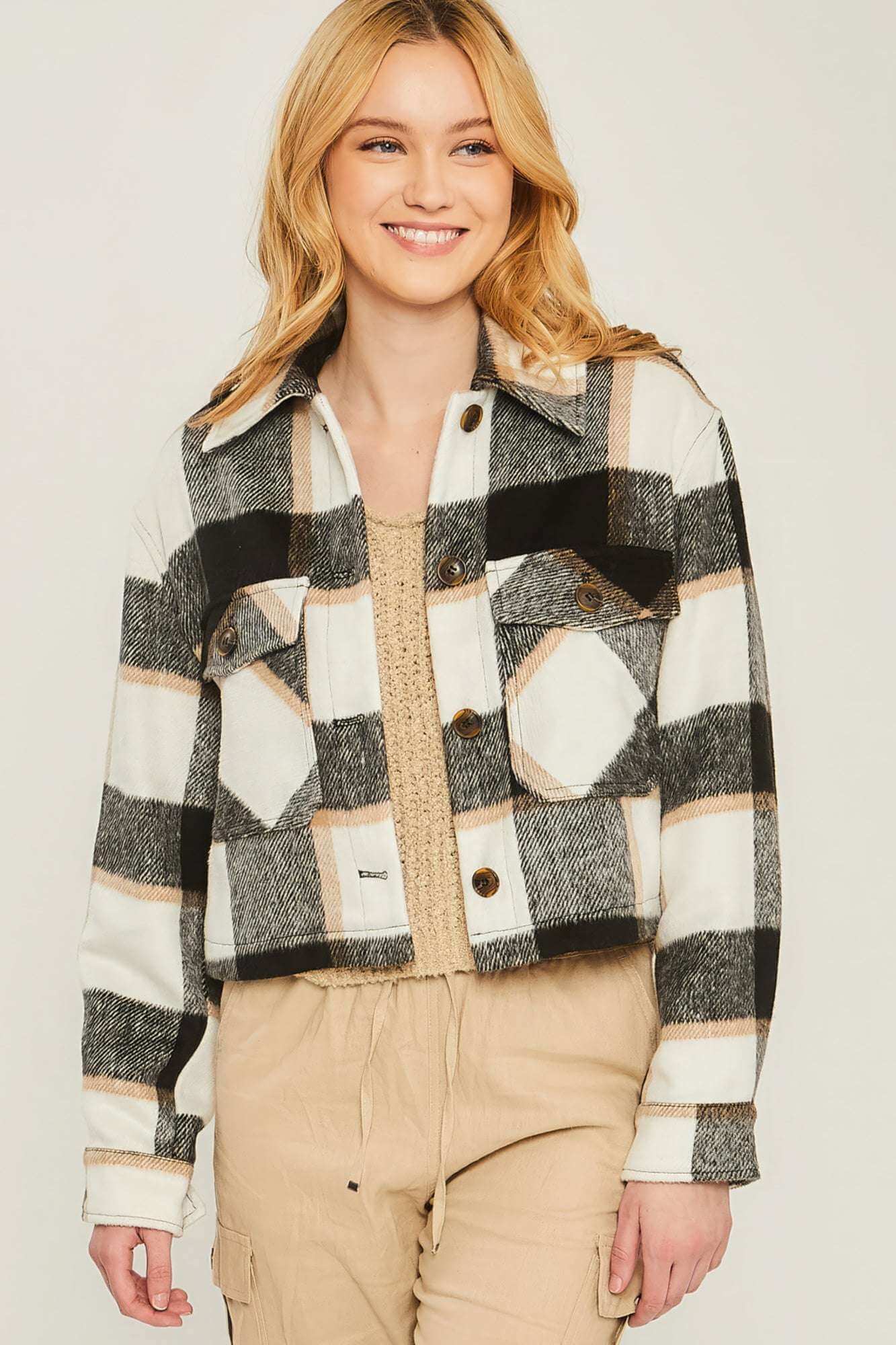 Yarn Dyed Plaid Button Up Jacket - The Diva Goddess