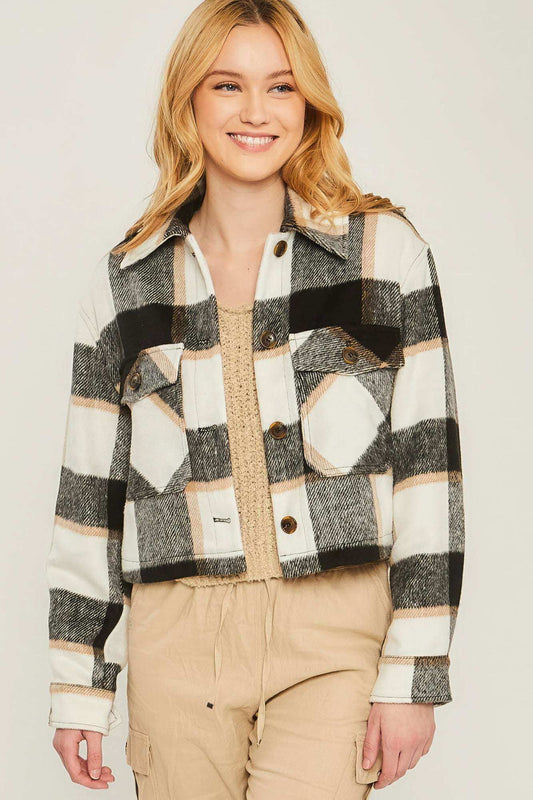 Yarn Dyed Plaid Button Up Jacket - The Diva Goddess