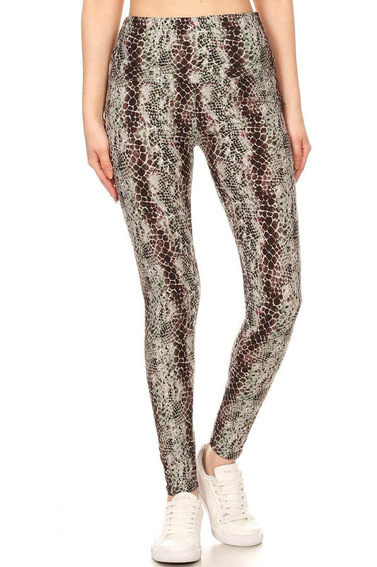 Yoga Style Banded Lined Snakeskin Printed Knit Legging With High Waist. - The Diva Goddess