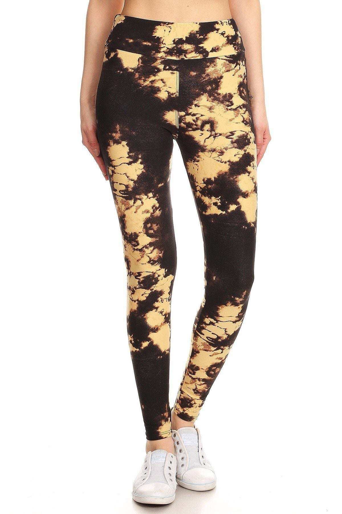 Yoga Style Banded Lined Tie Dye Print, Full Length Leggings In A Slim Fitting Style With A Banded High Waist. - The Diva Goddess