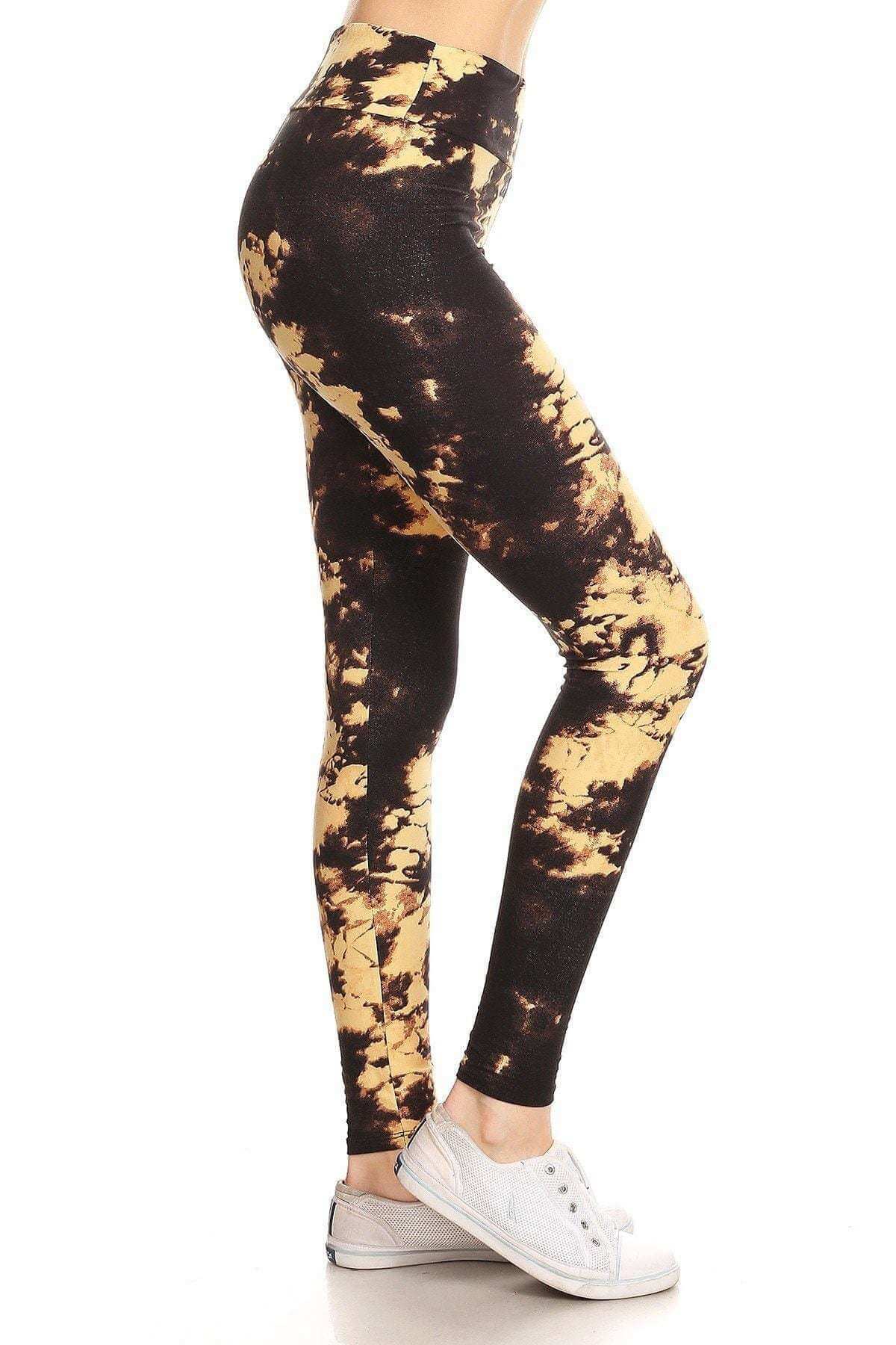 Yoga Style Banded Lined Tie Dye Print, Full Length Leggings In A Slim Fitting Style With A Banded High Waist. - The Diva Goddess