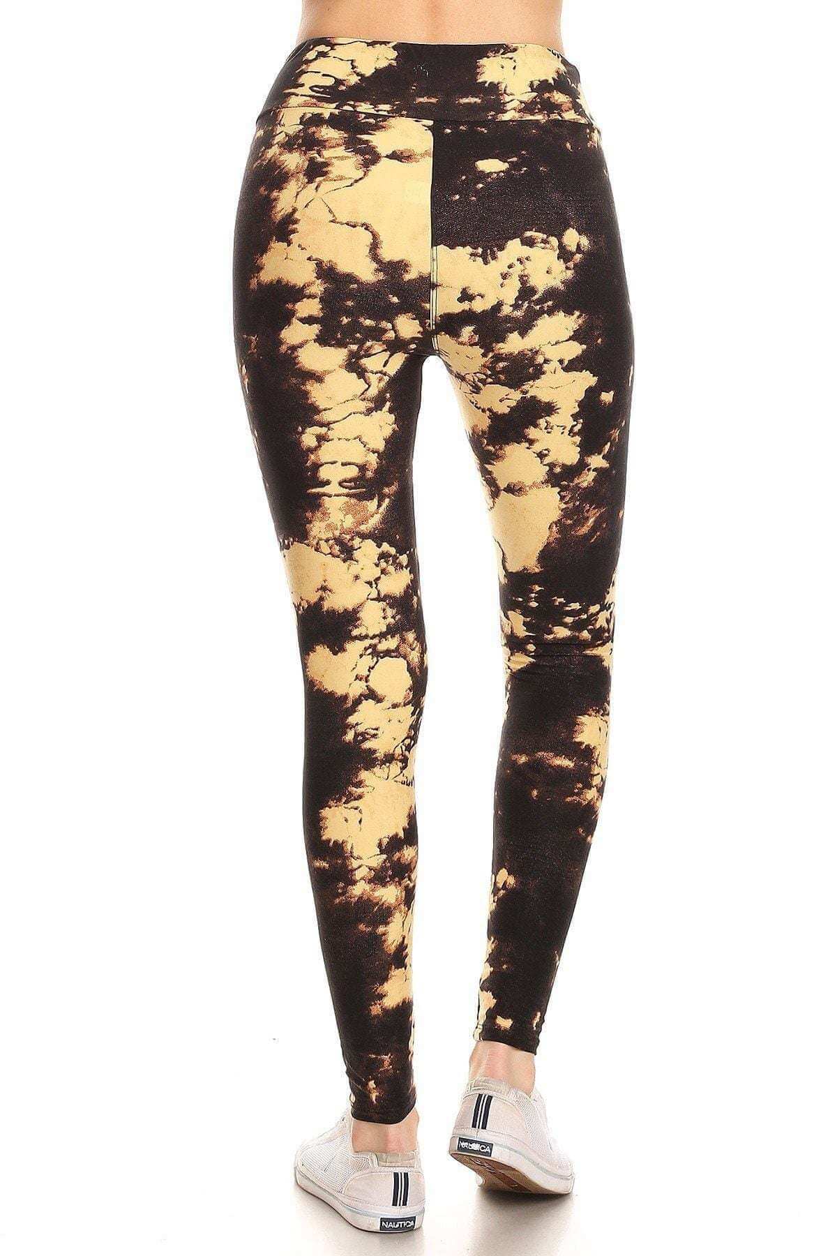 Yoga Style Banded Lined Tie Dye Print, Full Length Leggings In A Slim Fitting Style With A Banded High Waist. - The Diva Goddess