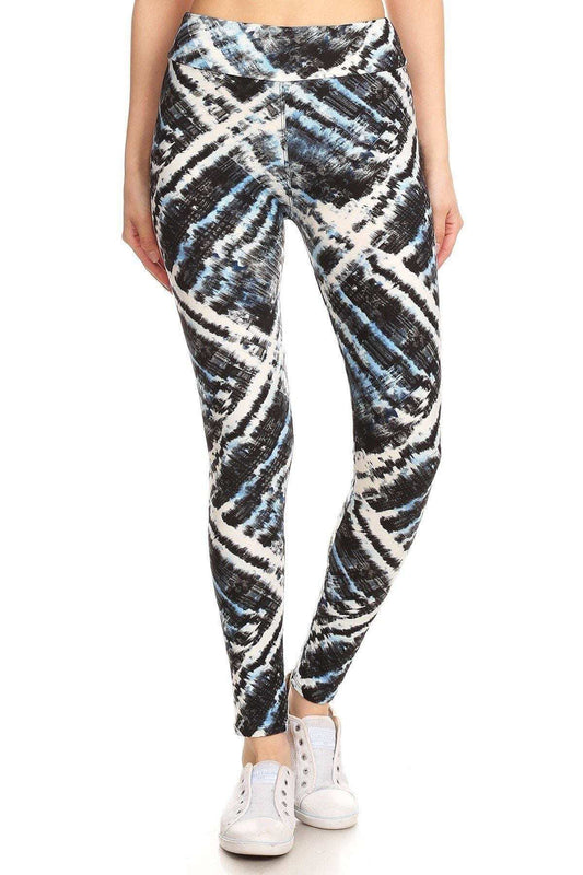 Yoga Style Banded Lined Tie Dye Printed Knit Legging With High Waist - The Diva Goddess