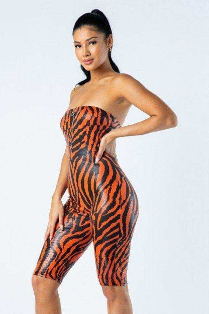 Zebra Print Tube Romper With Front O Ring Zipper Detail - The Diva Goddess