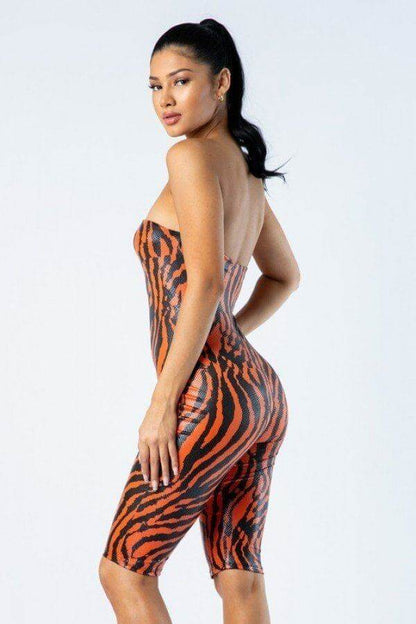 Zebra Print Tube Romper With Front O Ring Zipper Detail - The Diva Goddess