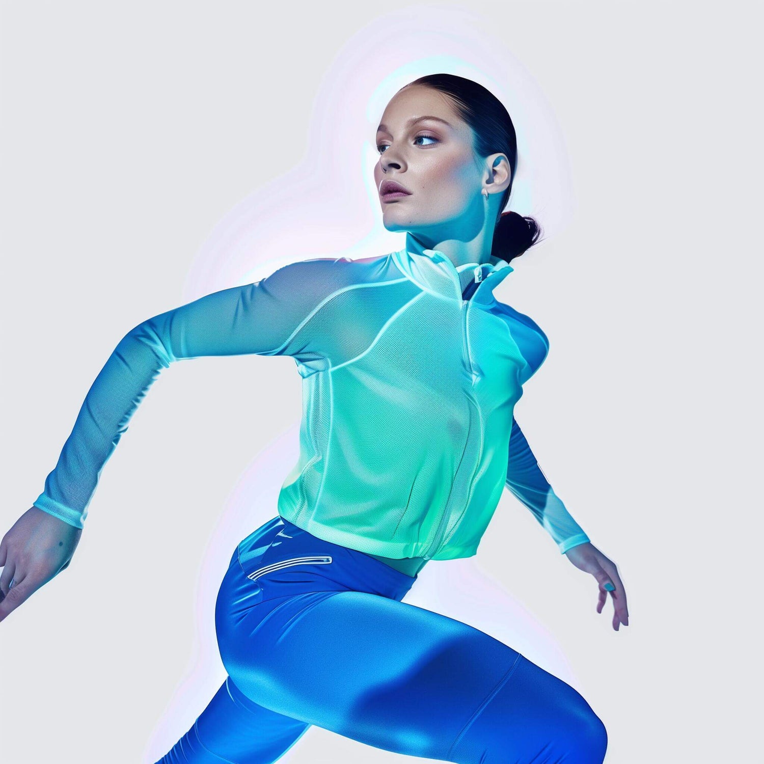 Athletic woman in white seamless activewear top