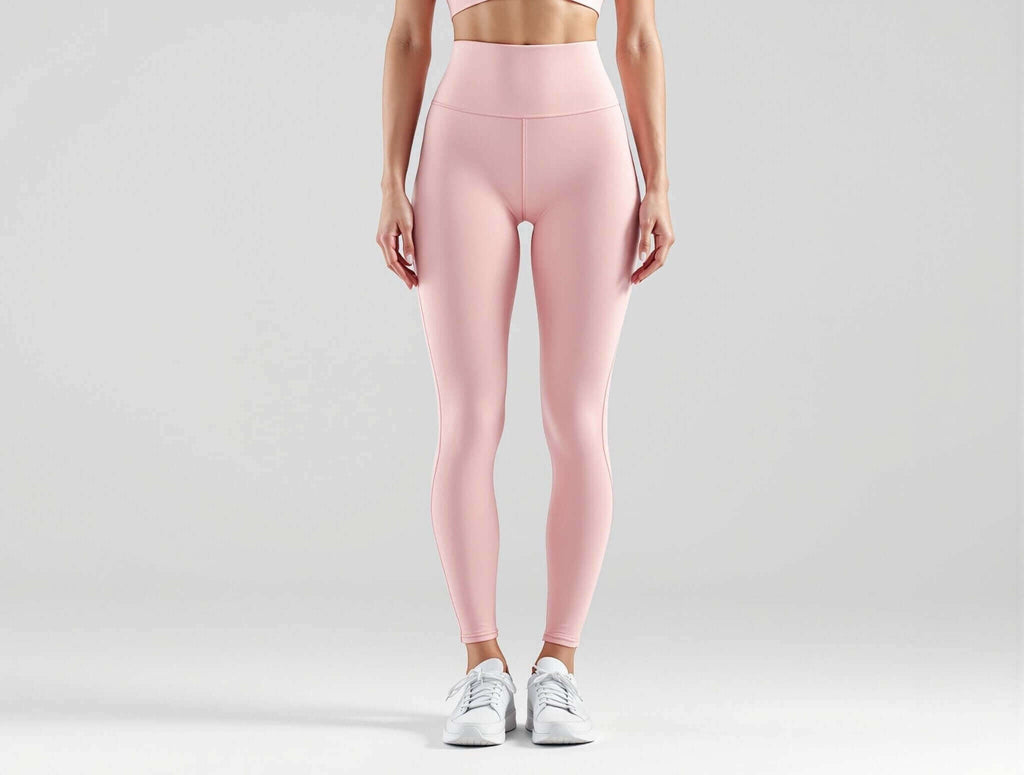 Power Move Leggings in soft pink, high-rise, compression fit for stylish gymwear and activewear for confident women.