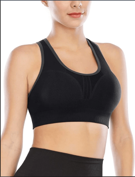 Trendy black sports bra from Power Move Set, offering superior support for women's activewear workouts.
