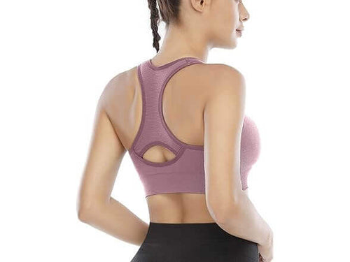 Back view of a woman in a stylish Power Move Sports Bra, showcasing sleek gymwear and comfortable fit for active lifestyles.